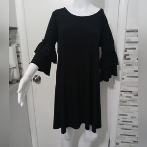 Espresso Woman's M Black knee length  Shift dress w layered bell Half sleeves